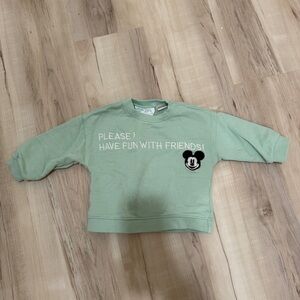 Zara Baby Disney Green Mickey Mouse Sweatshirt Size 6-9 months